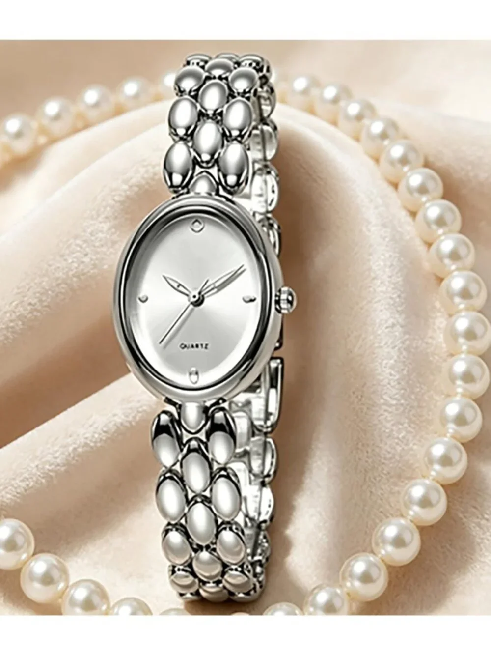 Women’s Silver Lightweight Oval Dial Quartz Analog Elegant Dress Wrist Watch